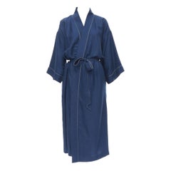 Hermès Paris 100% cashmere hand woven suede leather H logo belted robe L