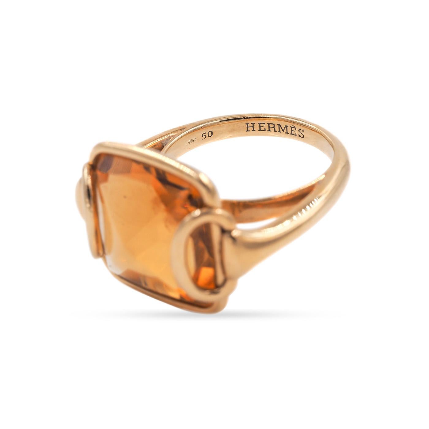 Contemporary Hermes Paris 18 Karat Yellow Gold & Citrine Horse-bit Motif Ring