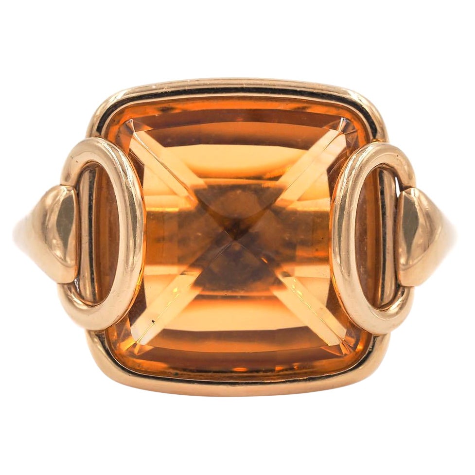 Hermes Paris 18 Karat Yellow Gold 
Citrine Horse-bit Motif Ring