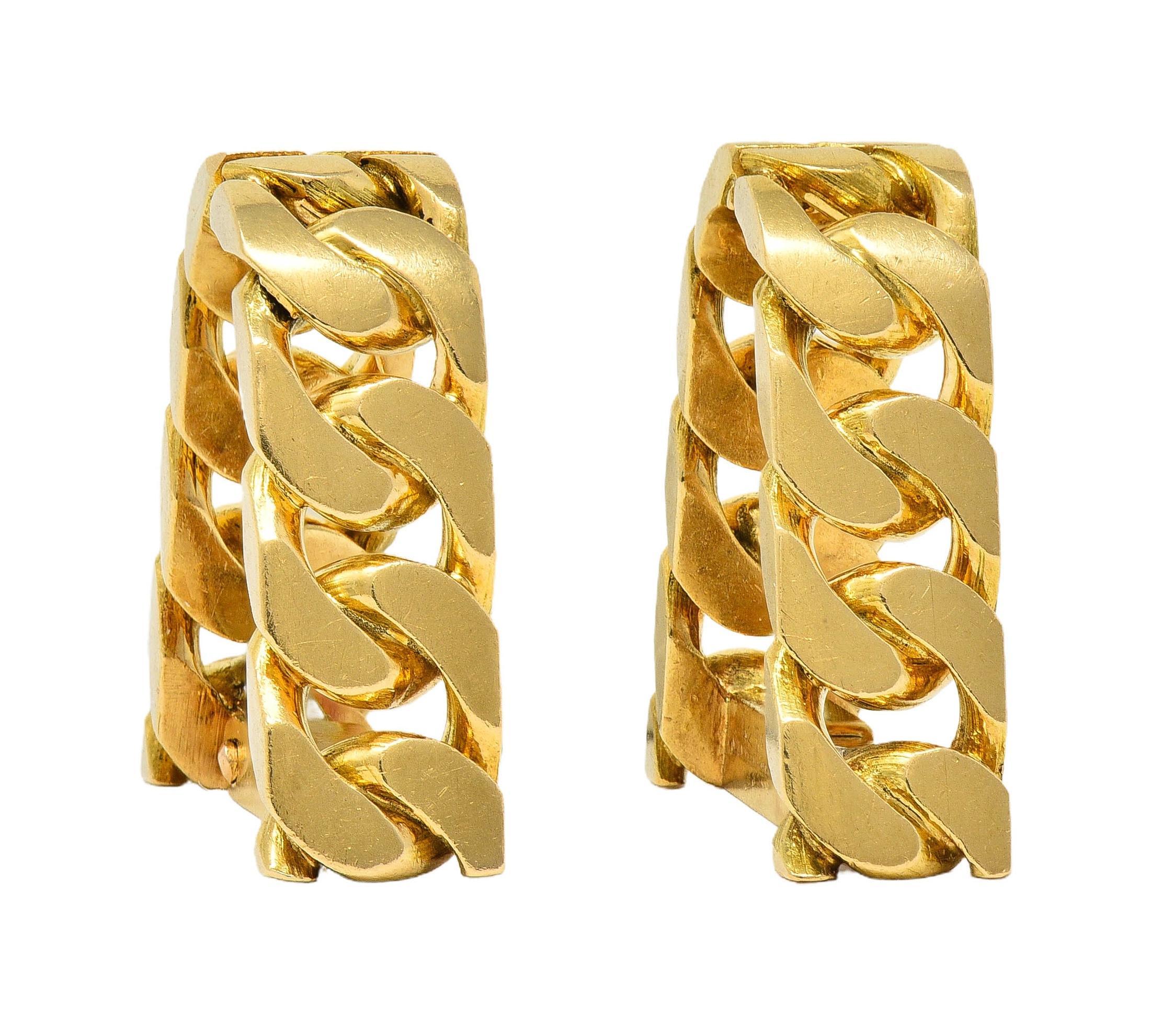 Hermès Paris 18 Karat Yellow Gold Curb Link Vintage French Stirrup Cufflinks For Sale 6
