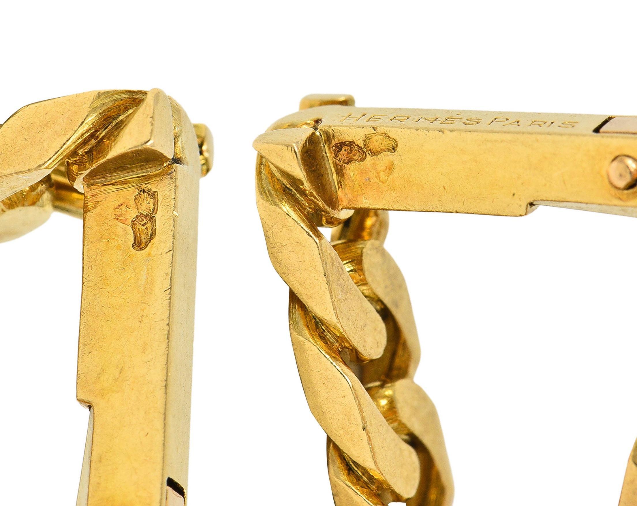 Hermès Paris 18 Karat Yellow Gold Curb Link Vintage French Stirrup Cufflinks For Sale 1
