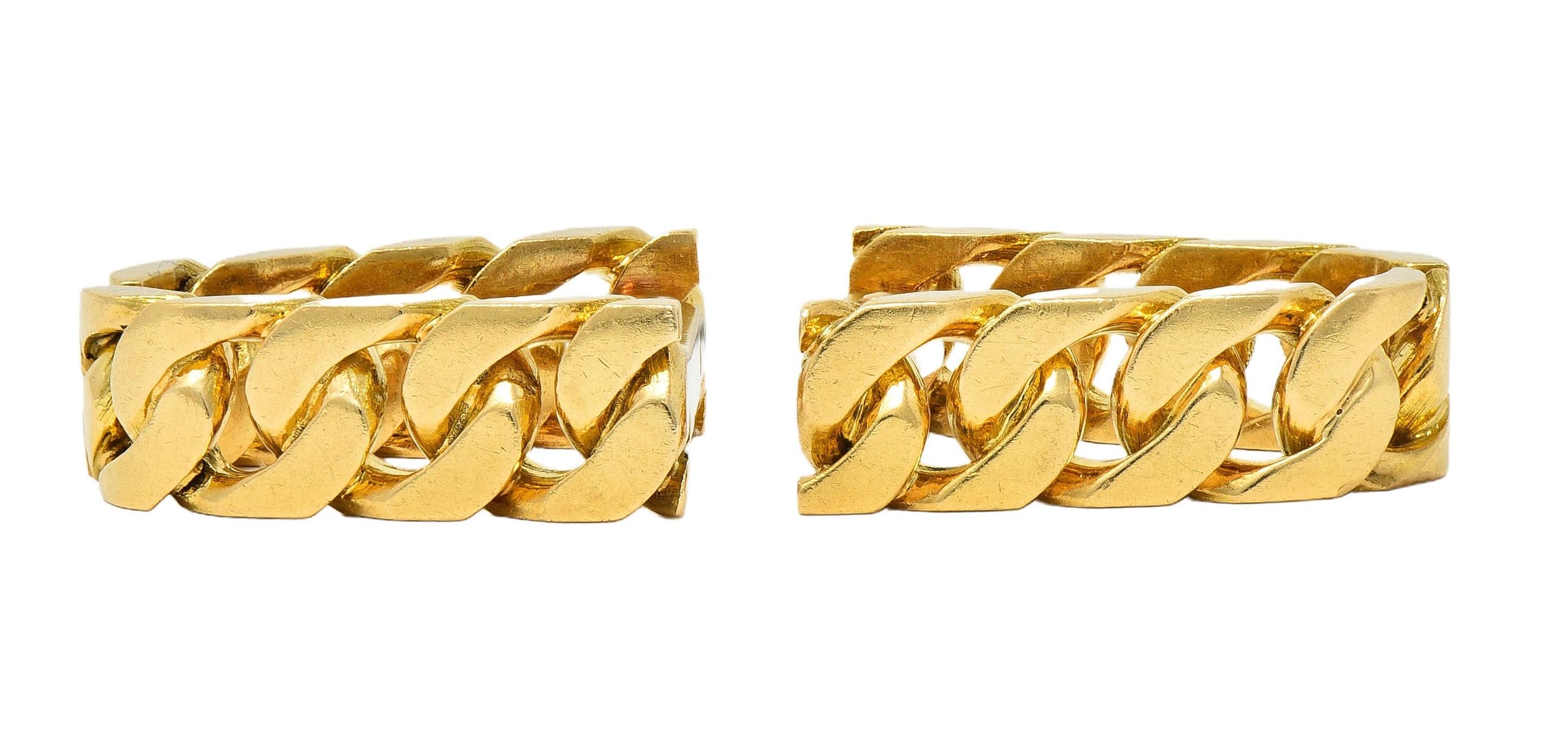 Hermès Paris 18 Karat Yellow Gold Curb Link Vintage French Stirrup Cufflinks For Sale 4