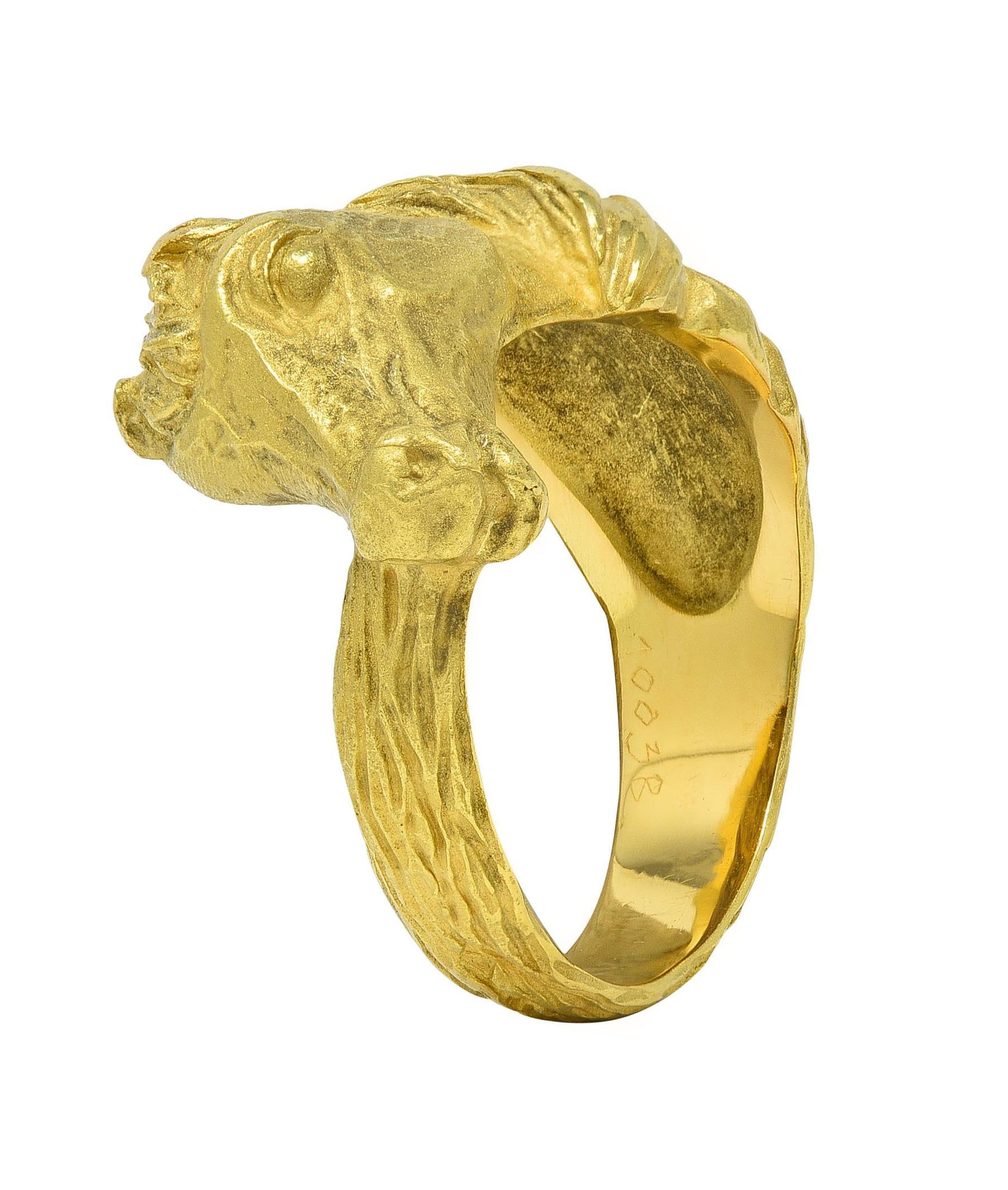 Hermès Paris 18 Karat Yellow Gold Vintage 1960's Horse Animal Ring For Sale 6