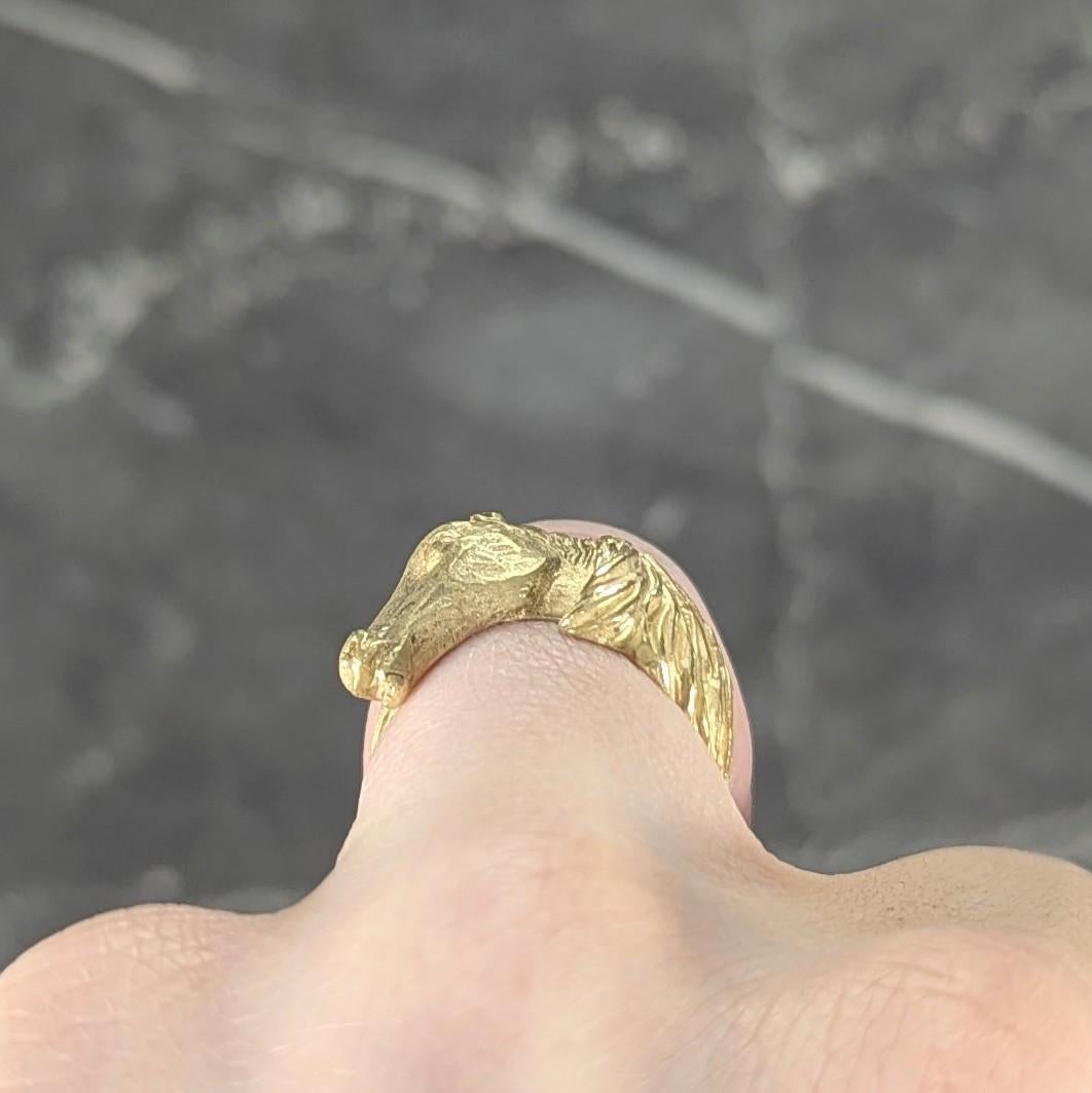 Hermès Paris 18 Karat Yellow Gold Vintage 1960's Horse Animal Ring For Sale 7