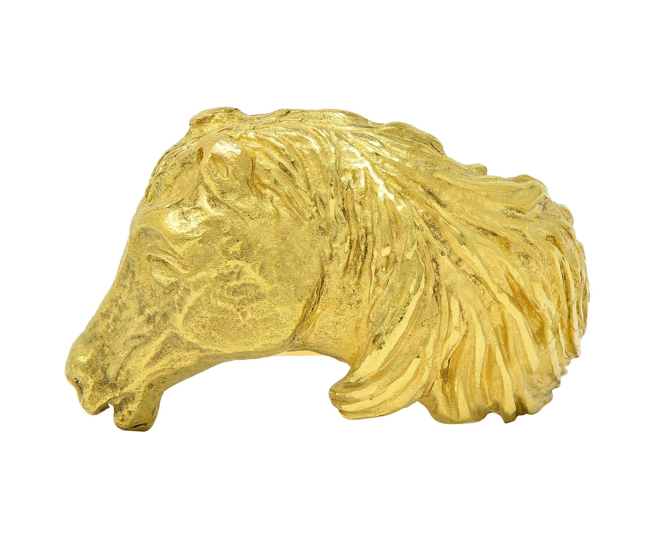 Hermès Paris 18 Karat Yellow Gold Vintage 1960's Horse Animal Ring In Excellent Condition For Sale In Philadelphia, PA