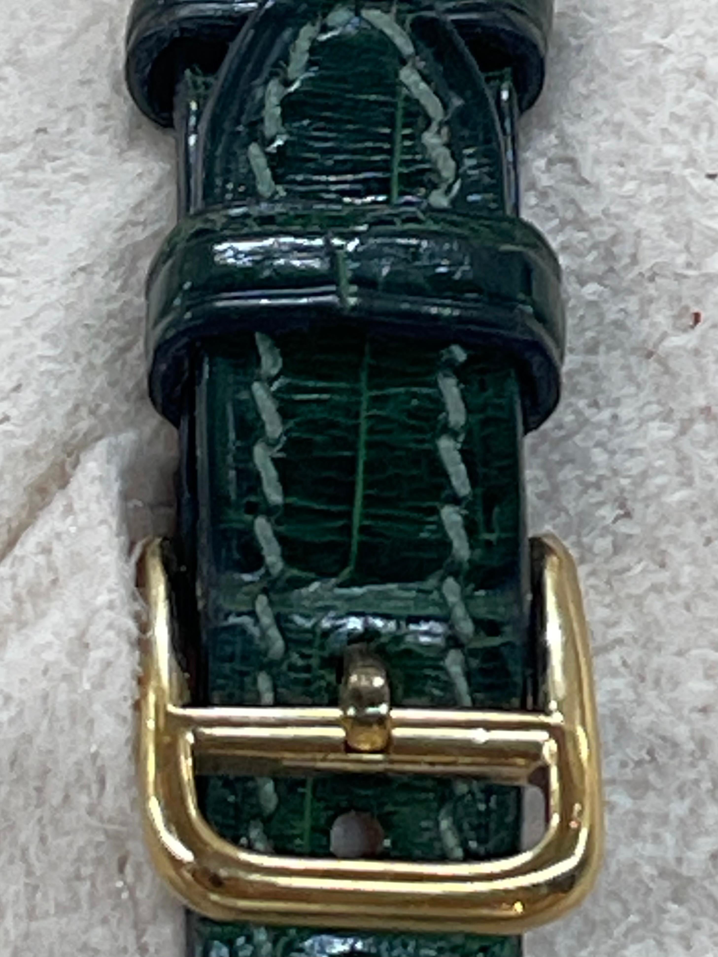 Hermès Paris 18 Kt Gold 'Sellier' Wristwatch, Crocodile Strap For Sale 5
