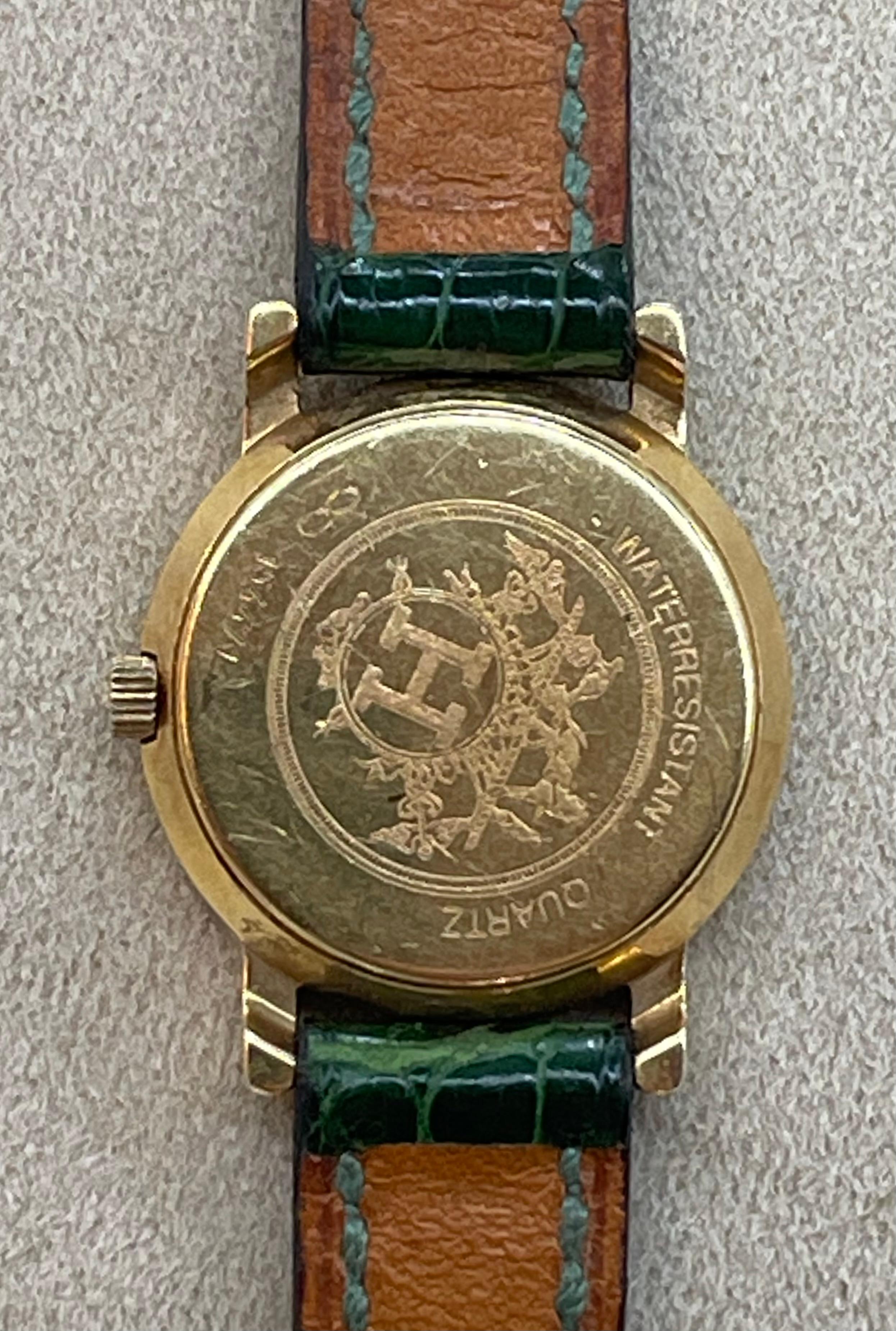 Hermès Paris 18 Kt Gold 'Sellier' Wristwatch, Crocodile Strap For Sale 10