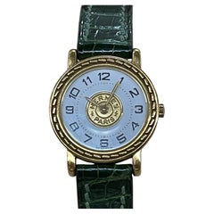 Hermès Paris 18 Kt Gold 'Sellier' Wristwatch, Crocodile Strap