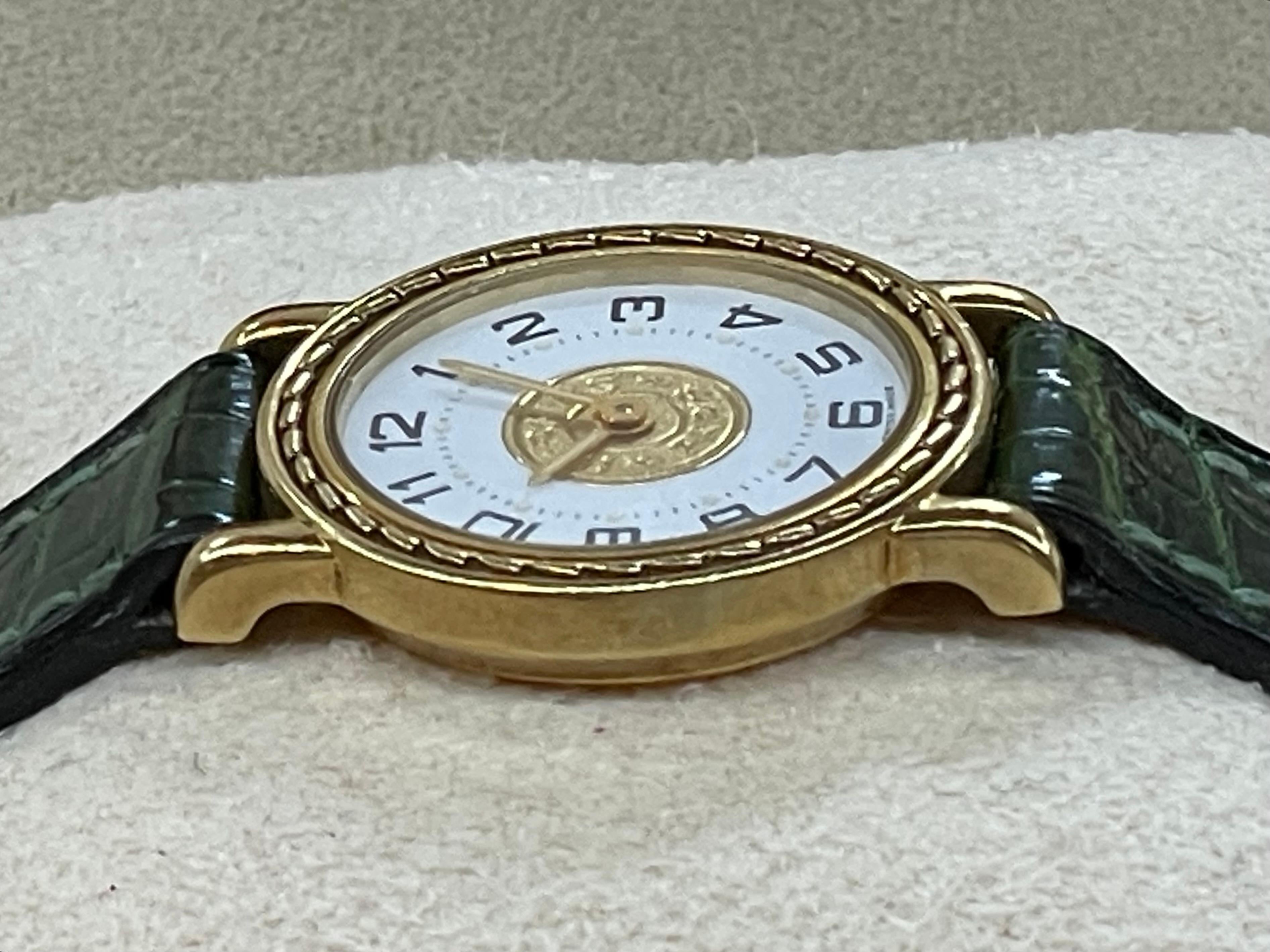 Hermès Paris 18 Kt Gold 'Sellier' Wristwatch, Crocodile Strap For Sale 1
