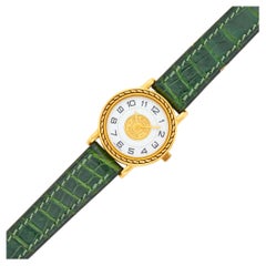 Hermès Paris 18 Kt Gold 'Sellier' Wristwatch, Crocodile Strap