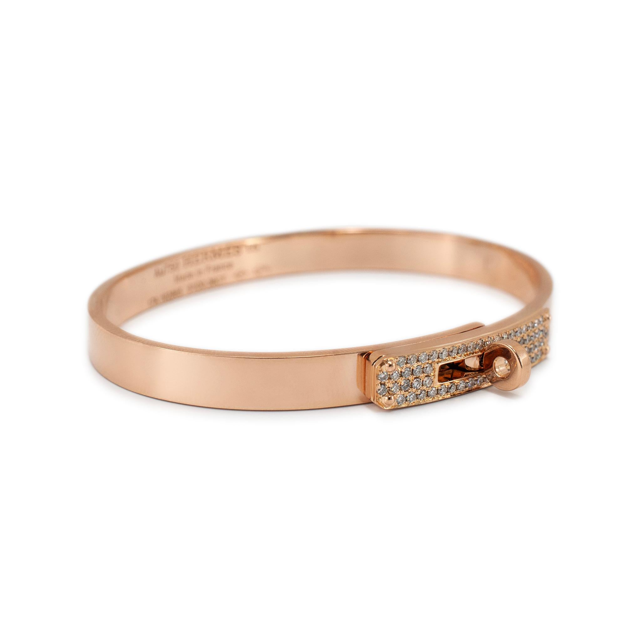 Hermes Paris Pulsera Kelly de Diamantes en Oro Rosa de 18 K Corte redondo en venta