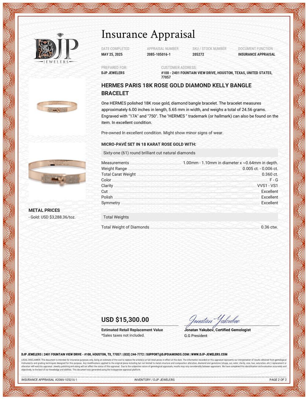 Hermes Paris Pulsera Kelly de Diamantes en Oro Rosa de 18 K en venta 2