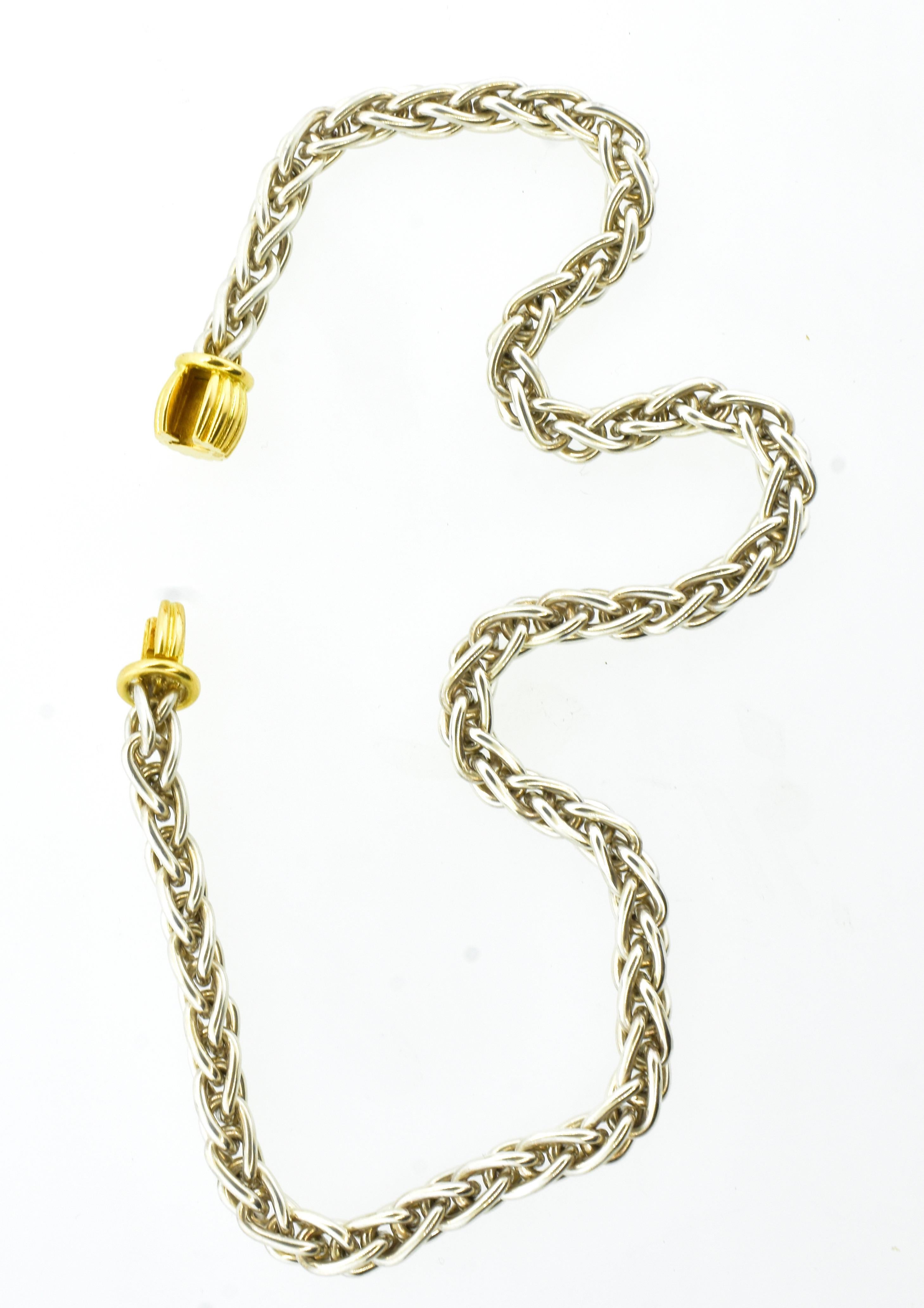 Halskette aus 18 Karat Gelbgold und Sterlingsilber von Hermès Paris, um 1995. (Zeitgenössisch) im Angebot