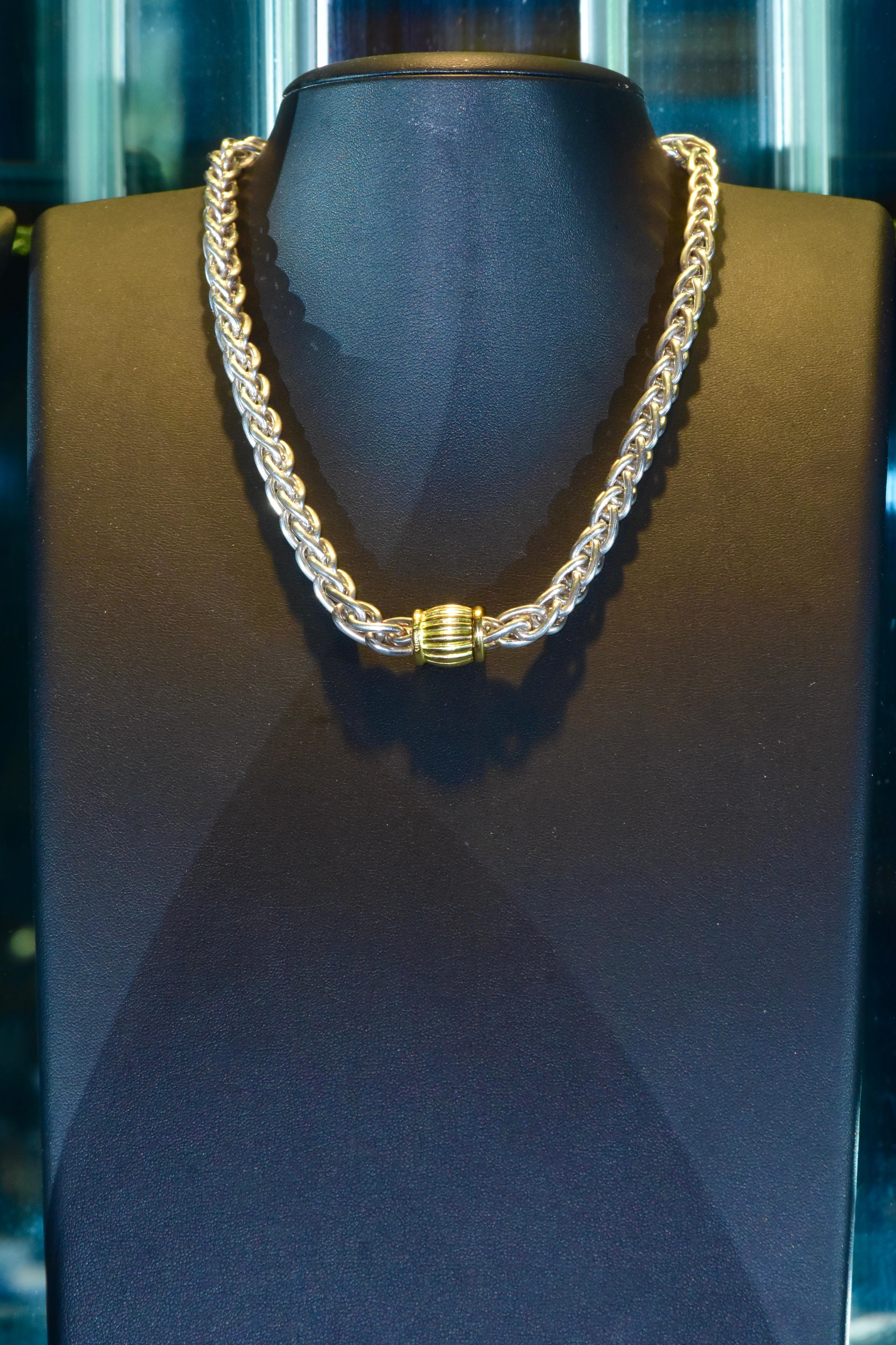 Halskette aus 18 Karat Gelbgold und Sterlingsilber von Hermès Paris, um 1995. im Angebot 4