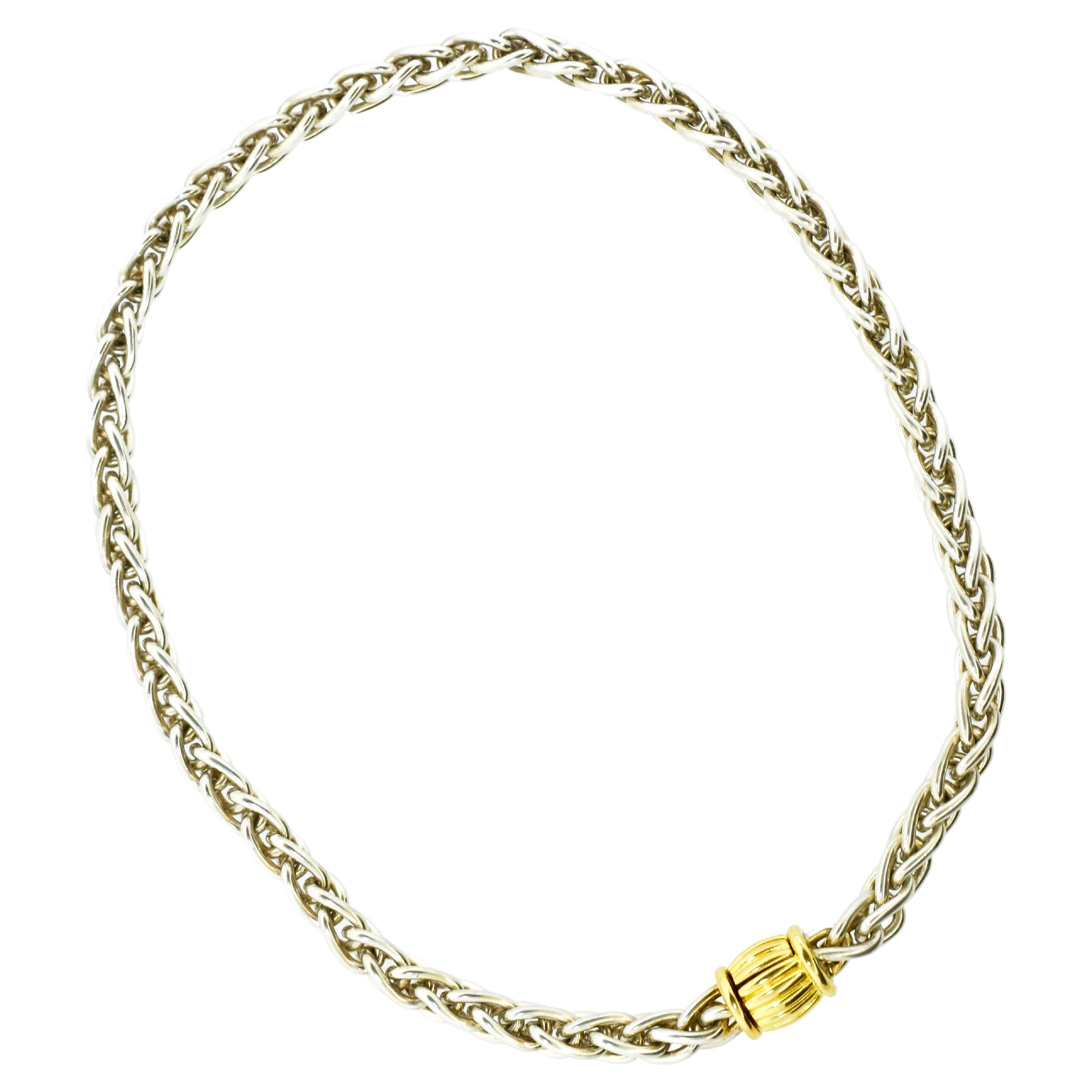Hermes Paris 18k Yellow Gold and Sterling Silver Necklace, circa 1995 For Sale