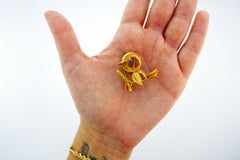 Hermes Paris 18k Yellow Gold and Cabochon Sapphire Bird Clip Brooch Vintage Rare