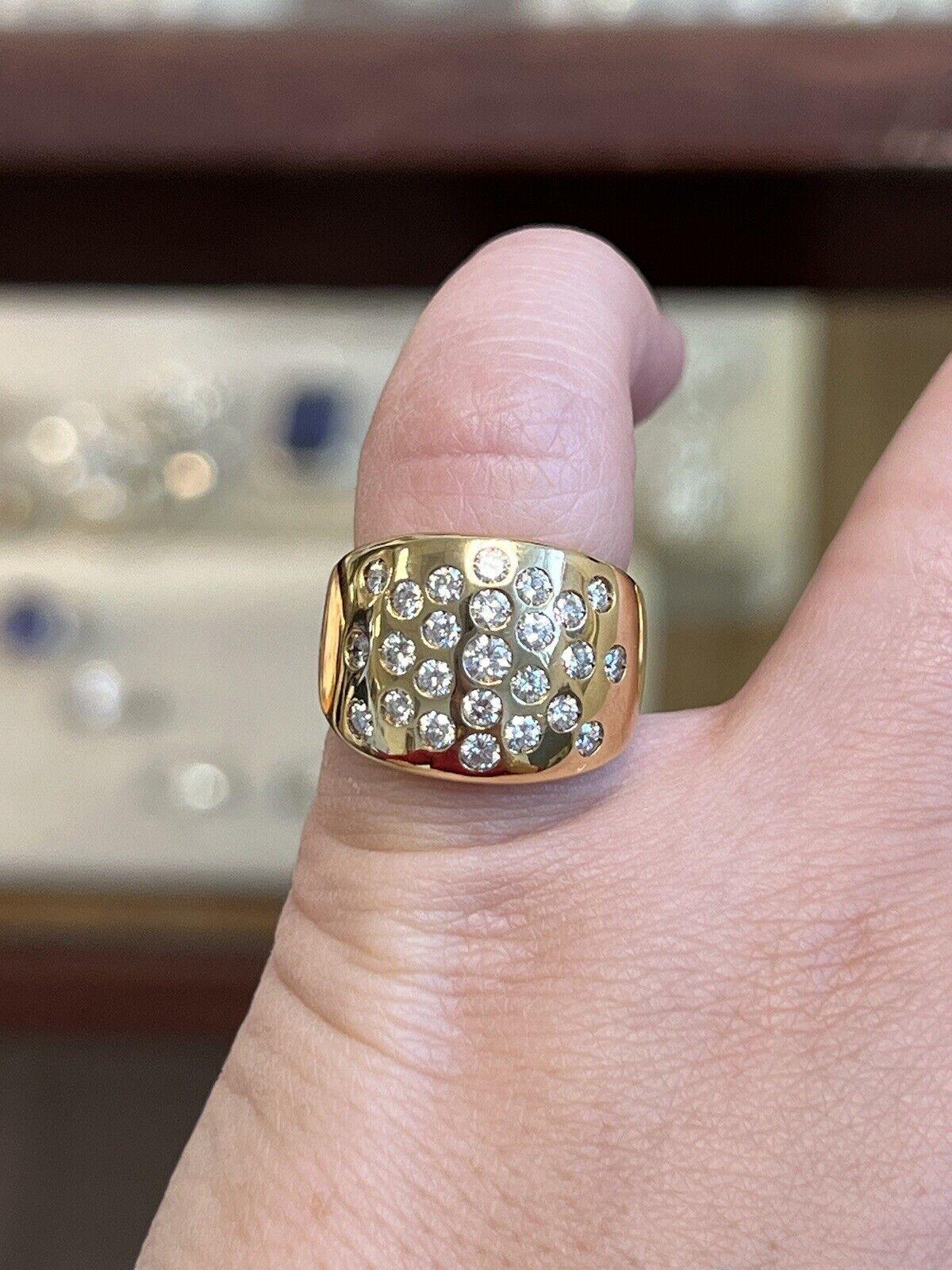 HERMES PARIS 18k Yellow Gold & Diamond Cigar Band Ring Vintage Circa 1980s In Excellent Condition For Sale In Beverly Hills, CA