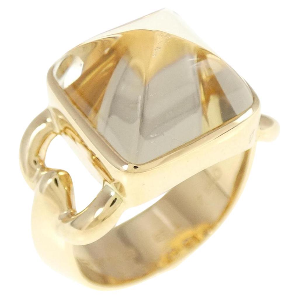 HERMES PARIS 18k Yellow Gold & Quartz Ring Vintage Circa 1980s For Sale