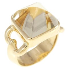 HERMES PARIS 18k Yellow Gold & Quartz Ring Vintage Circa 1980s