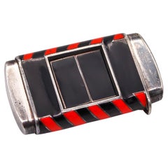 Vintage Hermes Paris 1930 Art Deco Portable Watch In Red Black Lacquer & Sterling Silver