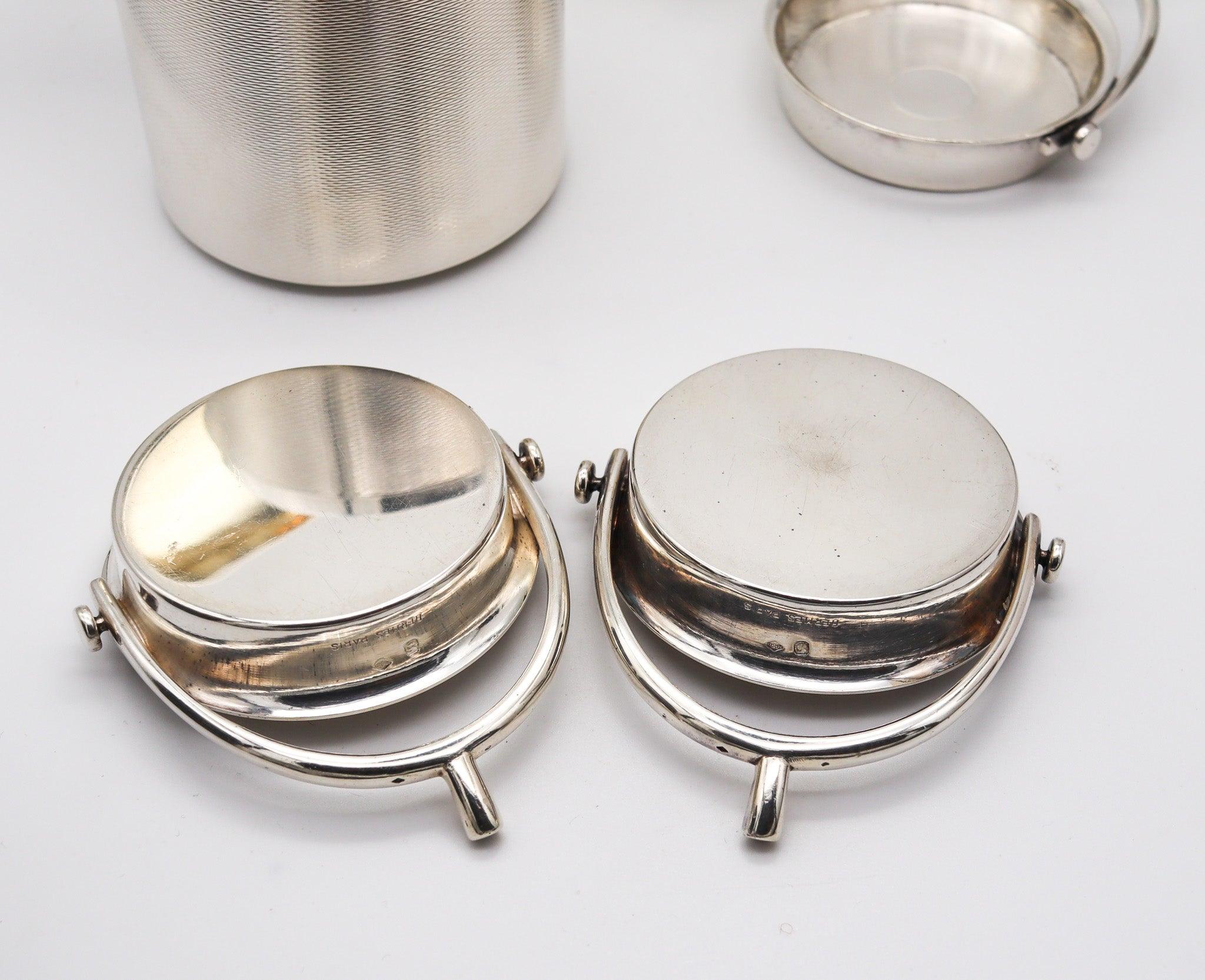 HERMES PARIS 1935 Art-Deco Runde Box und Tabletts Schreibtisch-Set in .950 Sterling Silber im Zustand „Hervorragend“ im Angebot in Miami, FL