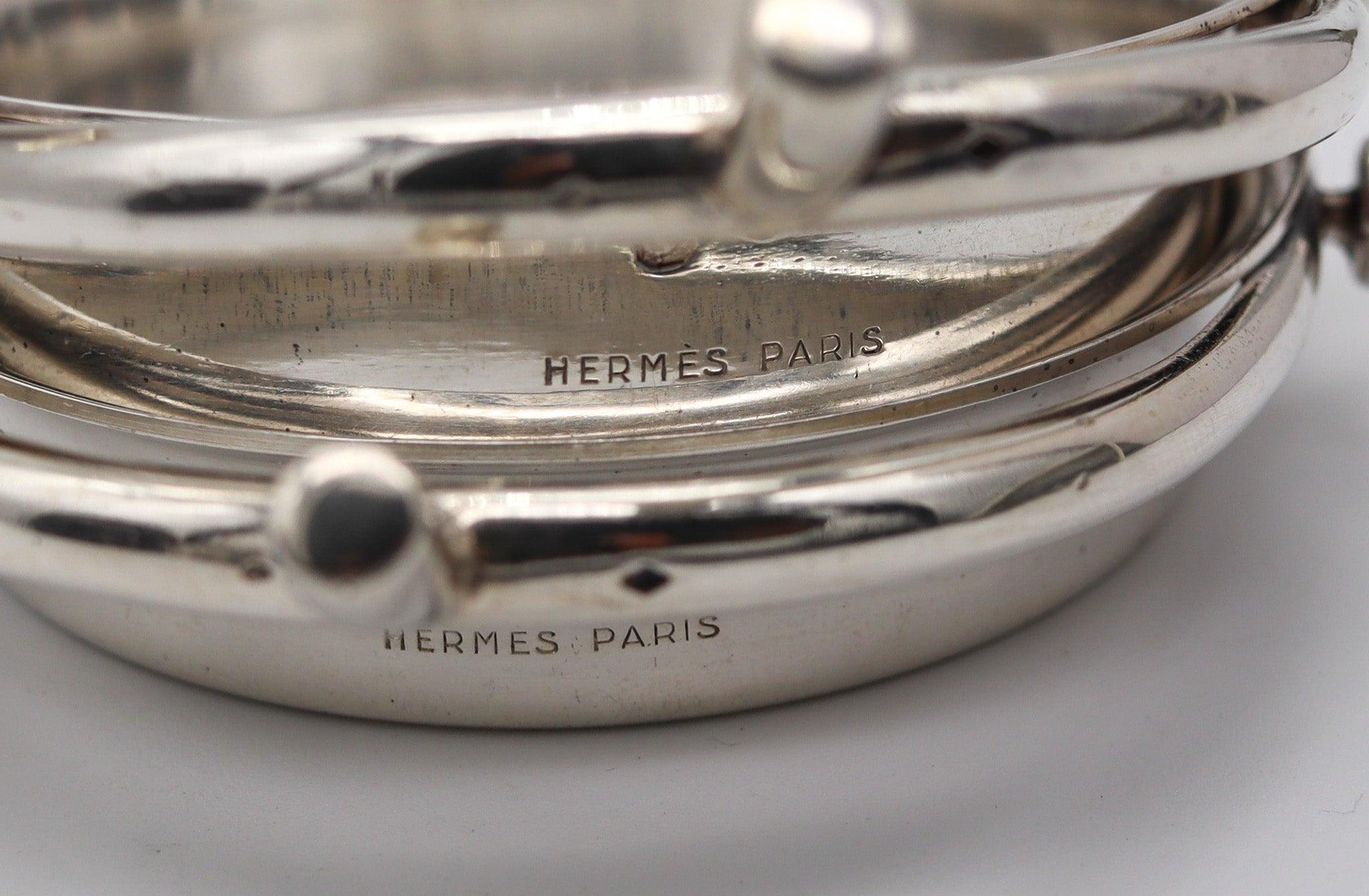 HERMES PARIS 1935 Art-Deco Runde Box und Tabletts Schreibtisch-Set in .950 Sterling Silber (Mitte des 20. Jahrhunderts) im Angebot