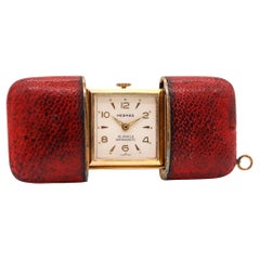 Hermes Paris 1950 Ermeto Portable Purse Watch in Gilt and Reddish Leather