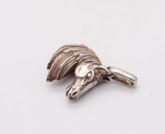 HERMES Paris 1960 Three Dimensional Sculpted Horse Head Pendant In Sterling
