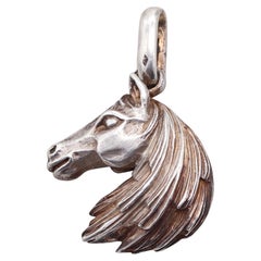 HERMES Paris 1960 Three Dimensional Sculpted Horse Head Pendant In Sterling