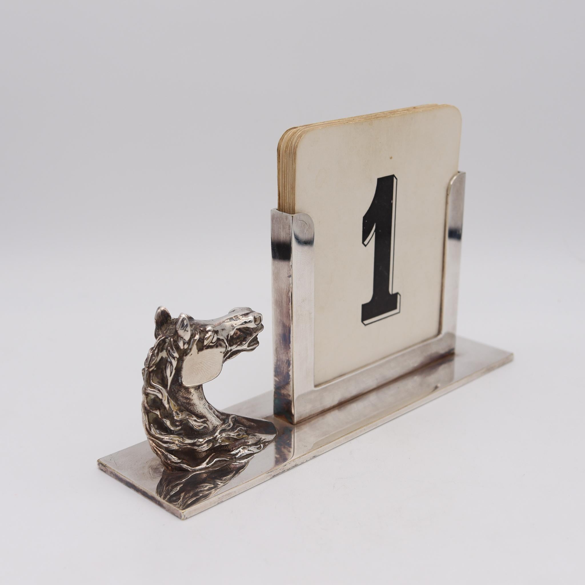 Desk calendar set designed by Hermes.

Fabulous and highly decorative piece, created in Paris, France by the house of Hermes, back in the 1960. This horse-profile calendar desk set is very rare and has been carefully crafted in solid electro