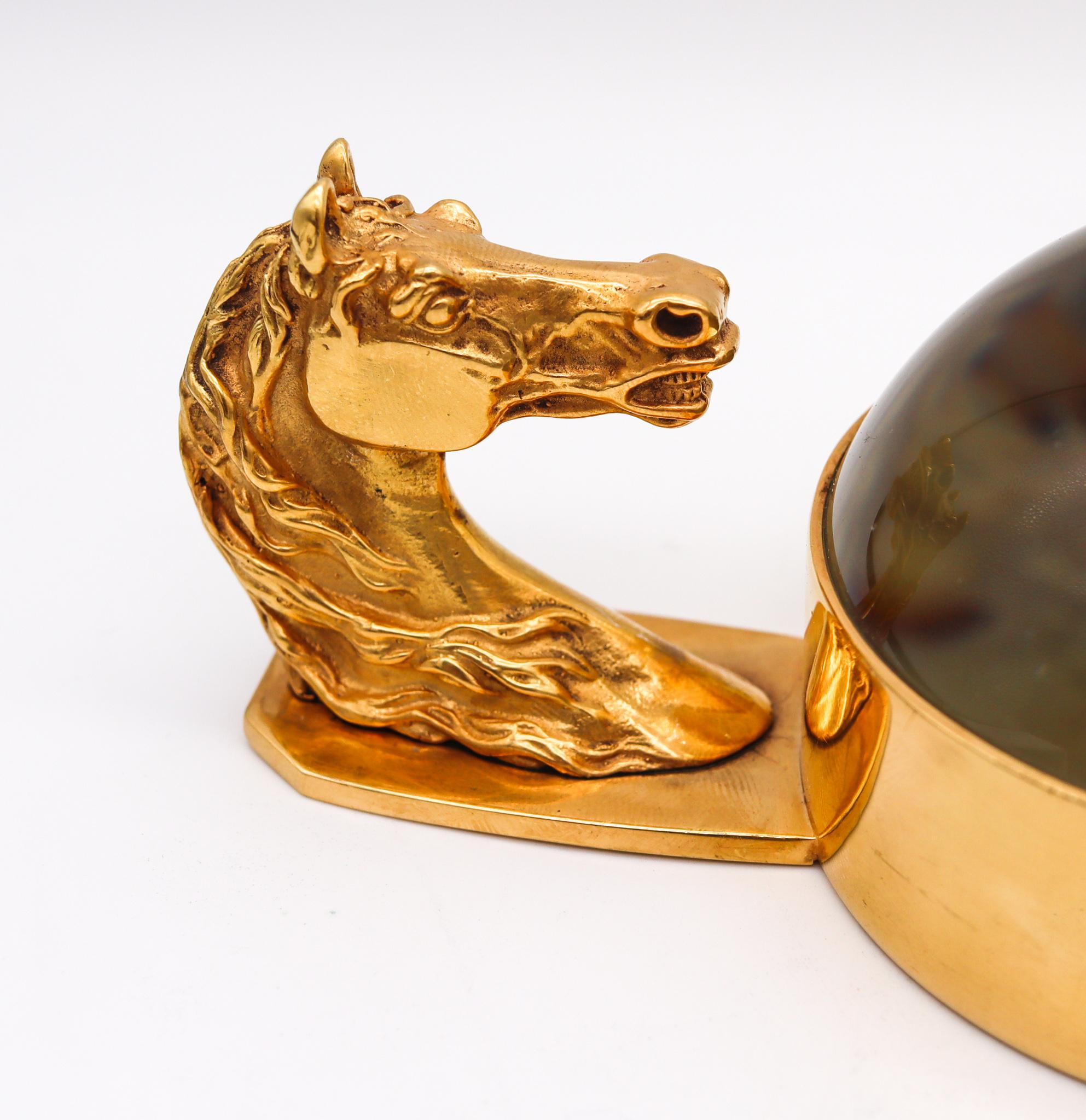 Mid-Century Modern Hermes Paris 1960 Vintage Horse Motif Desk Magnifier Glass in 18Kt Gilded Silver