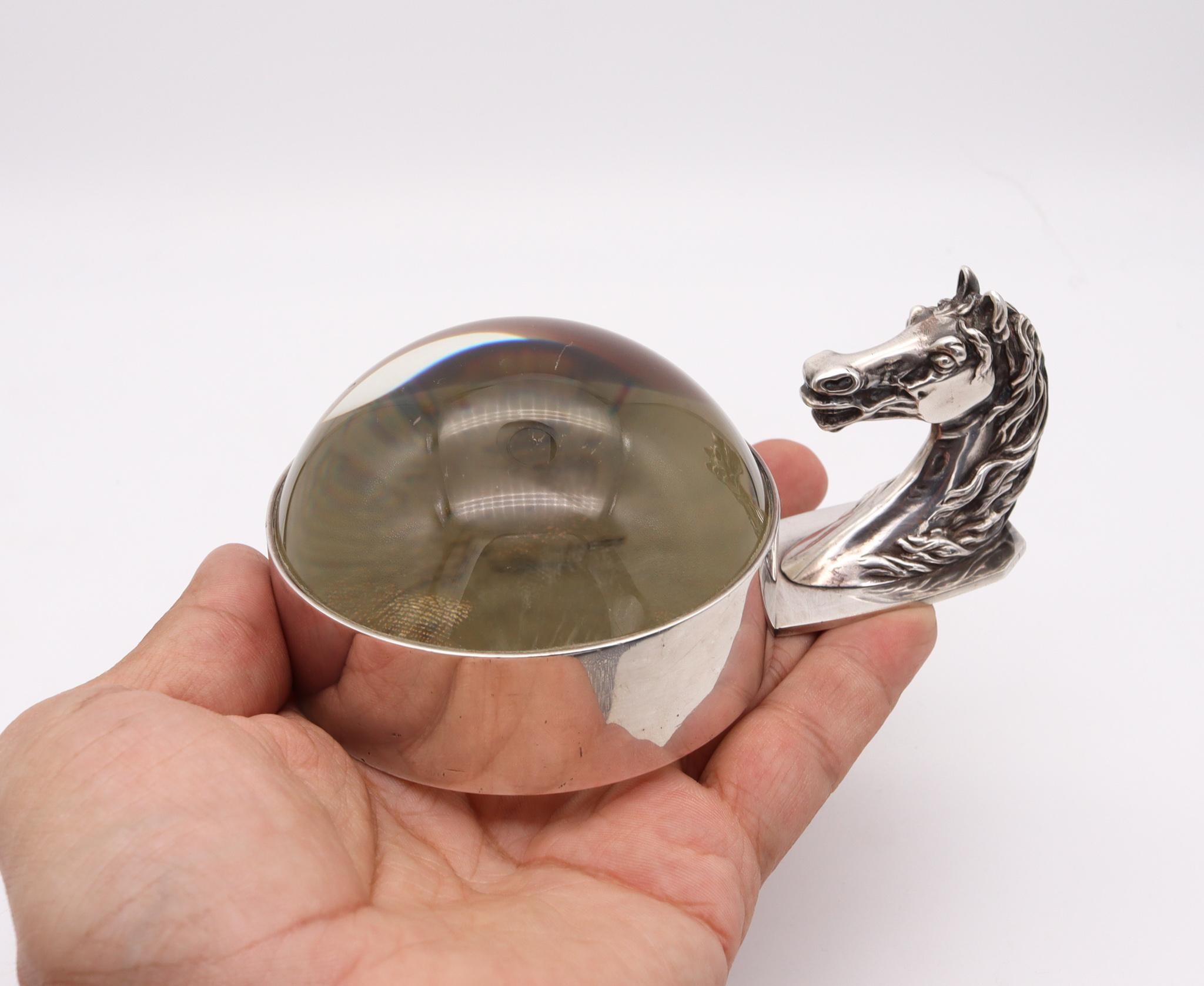 Mid-Century Modern Hermes Paris 1960 Vintage Horse Motif Desk Magnifier Glass in Silver For Sale