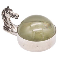 Hermes Paris 1960 Vintage Horse Motif Desk Magnifier Glass in Silver
