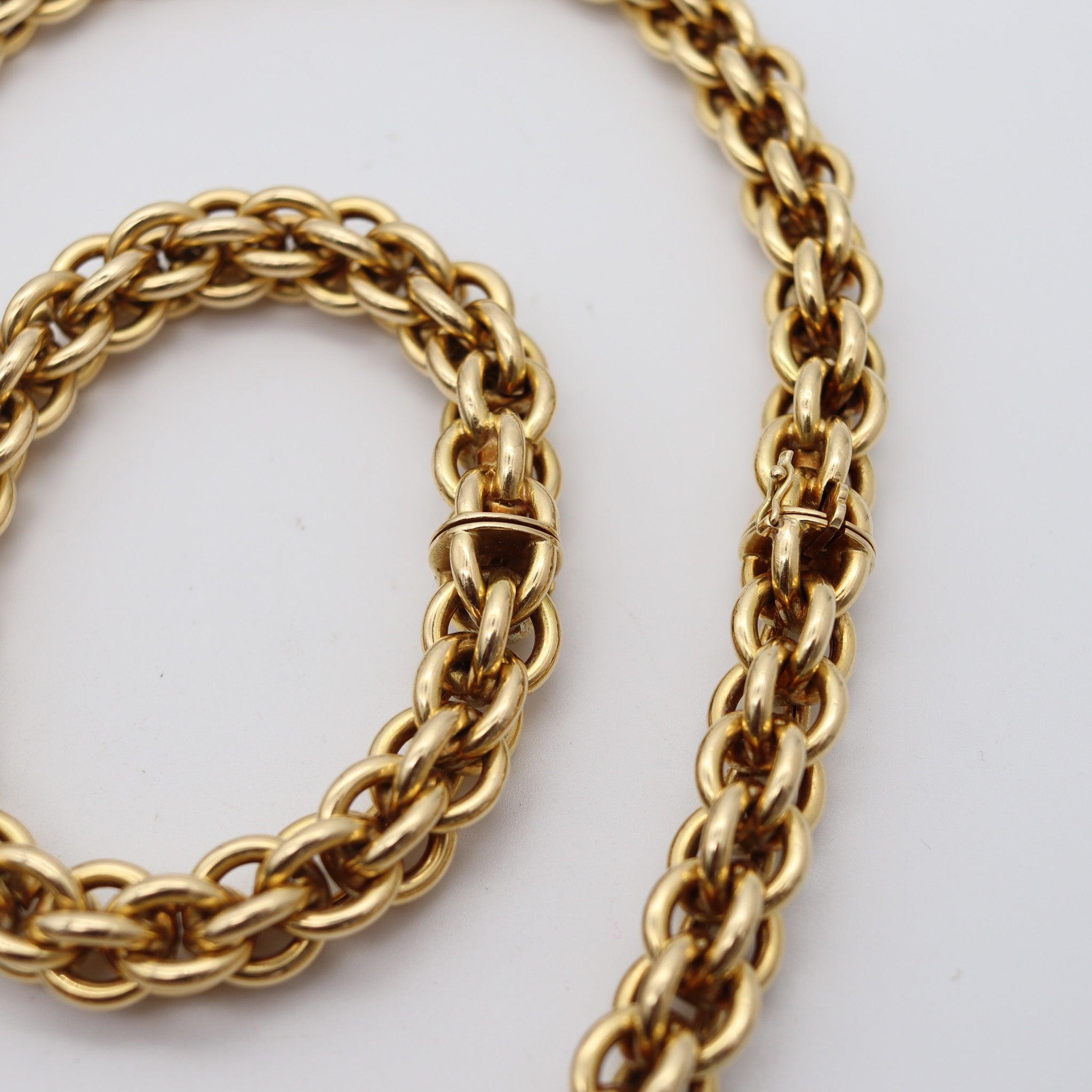 Modernist HERMÈS Paris 1970 By Gay Freres Long Necklace & Bracelet Chain Solid 18Kt Gold