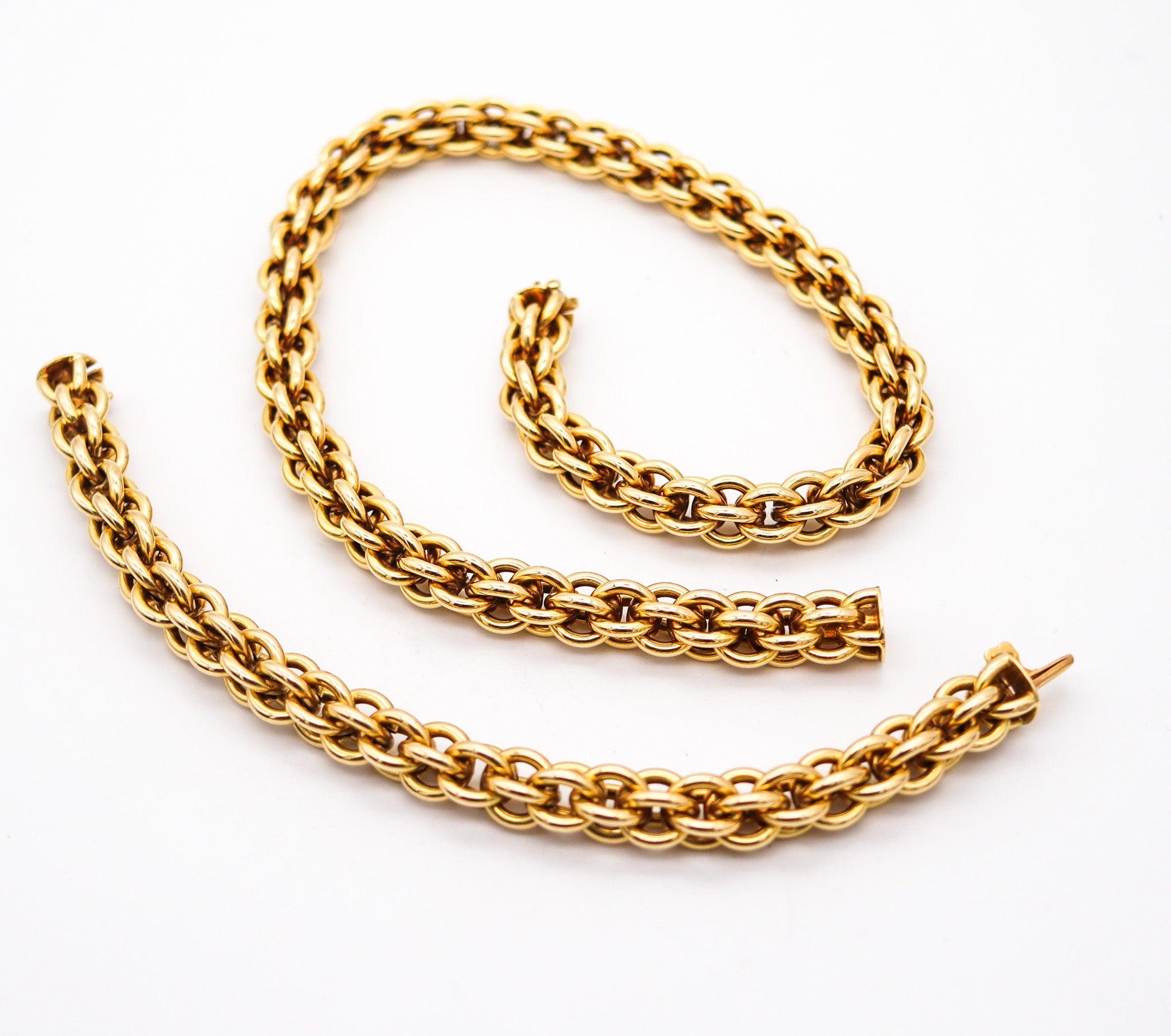 Women's or Men's HERMÈS Paris 1970 By Gay Freres Long Necklace & Bracelet Chain Solid 18Kt Gold