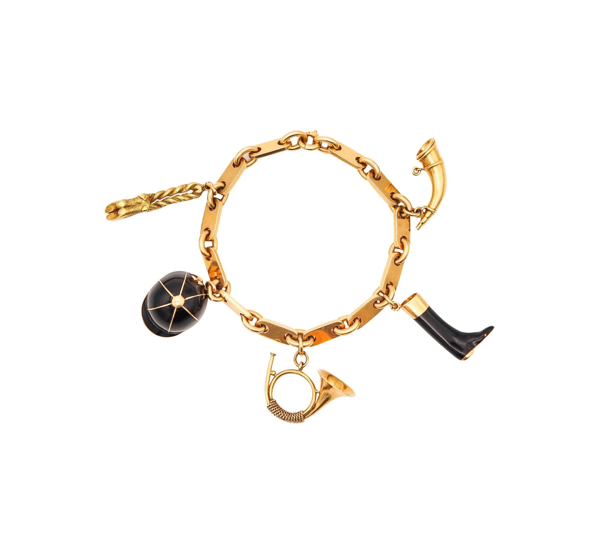 HERMES Paris 1970 By Georges L'Enfant Five-Charms Bracelet Rich 18Kt Yellow Gold 7