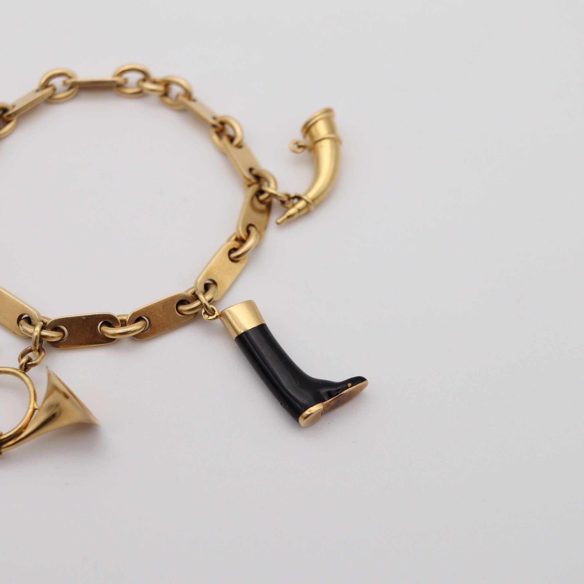 HERMES Paris 1970 By Georges L'Enfant Five-Charms Bracelet Rich 18Kt Yellow Gold 1