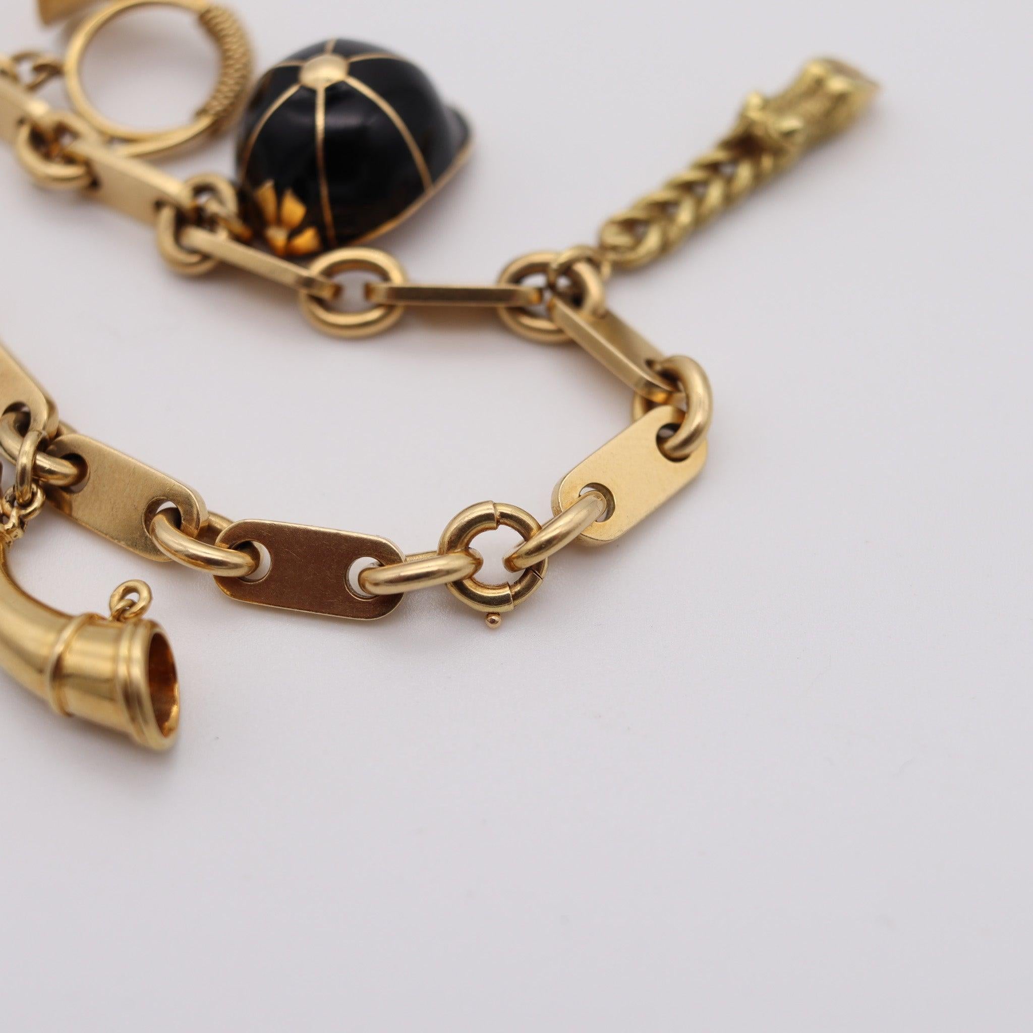 HERMES Paris 1970 By Georges L'Enfant Five-Charms Bracelet Rich 18Kt Yellow Gold 3