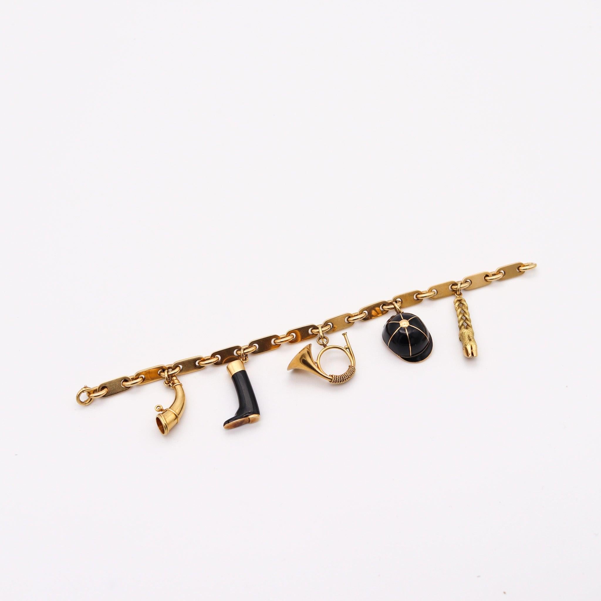 HERMES Paris 1970 By Georges L'Enfant Five-Charms Bracelet Rich 18Kt Yellow Gold 4