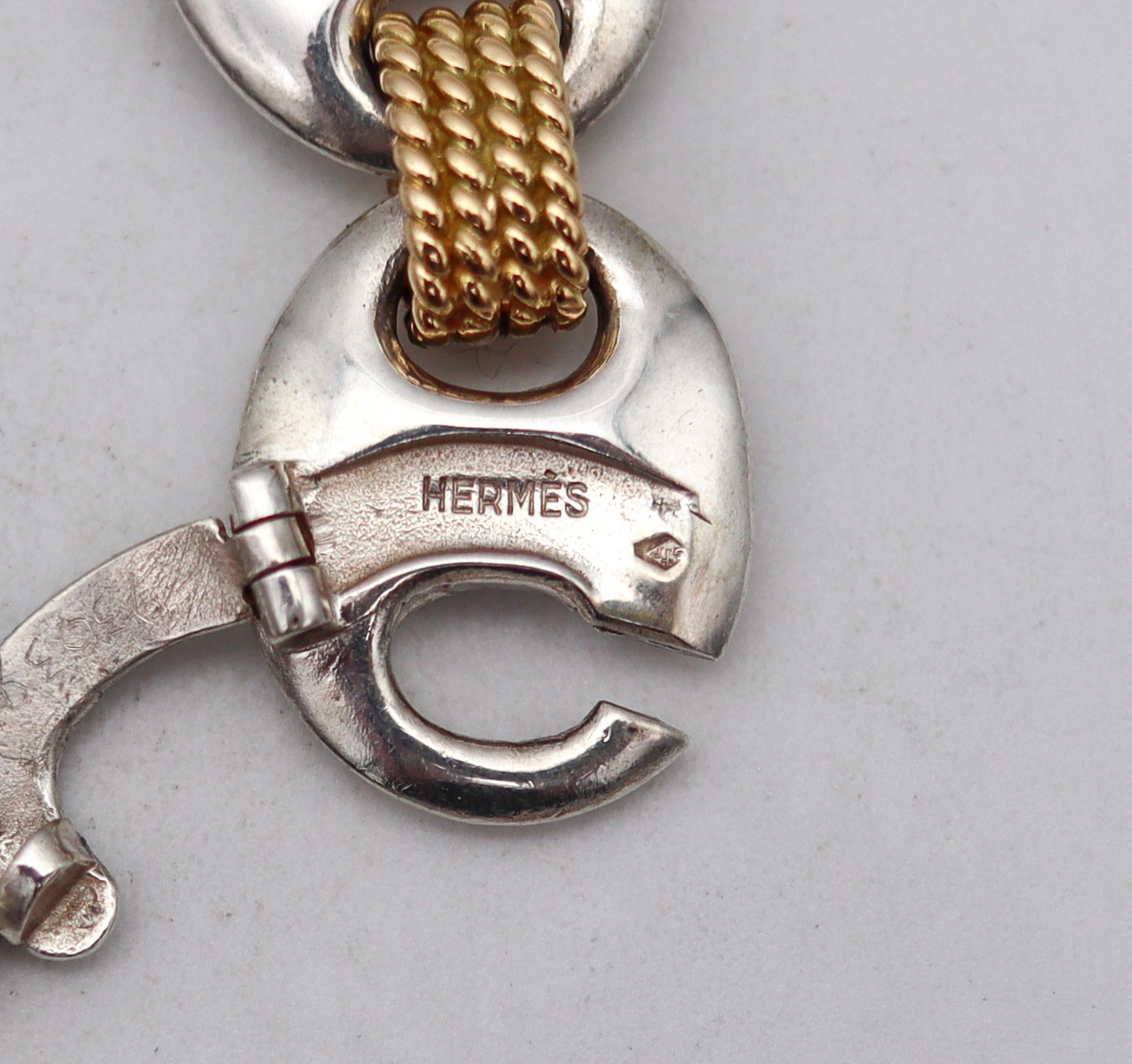 Hermes Paris 1970 Modernistische Nautische Gliederhalskette aus 18 Karat Gelbgold und Sterling im Angebot 1