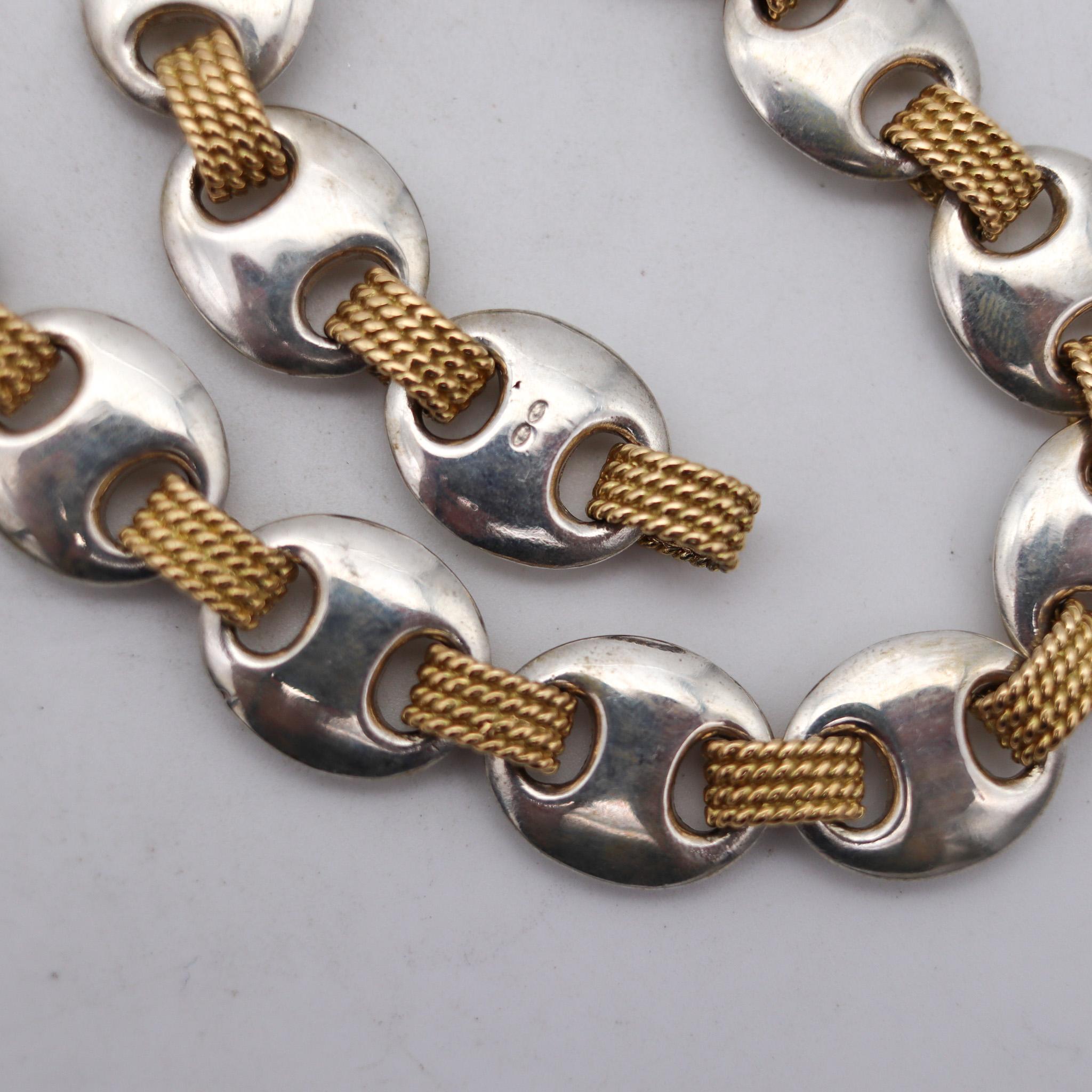 Hermes Paris 1970 Modernist Nautical Links Necklace 18Kt Yellow Gold & Sterling In Excellent Condition For Sale In Miami, FL