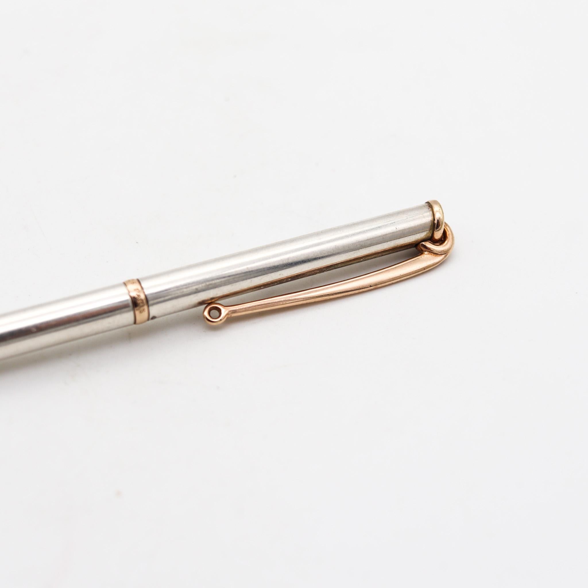 A purse pencil designed by Hermes.

Very sleek and useful purse pencil, created in Paris France by the luxury house of Hermes, back in the 1970. It was crafted with slim modernist geometric patterns in solid .925/.999 sterling silver with accents in