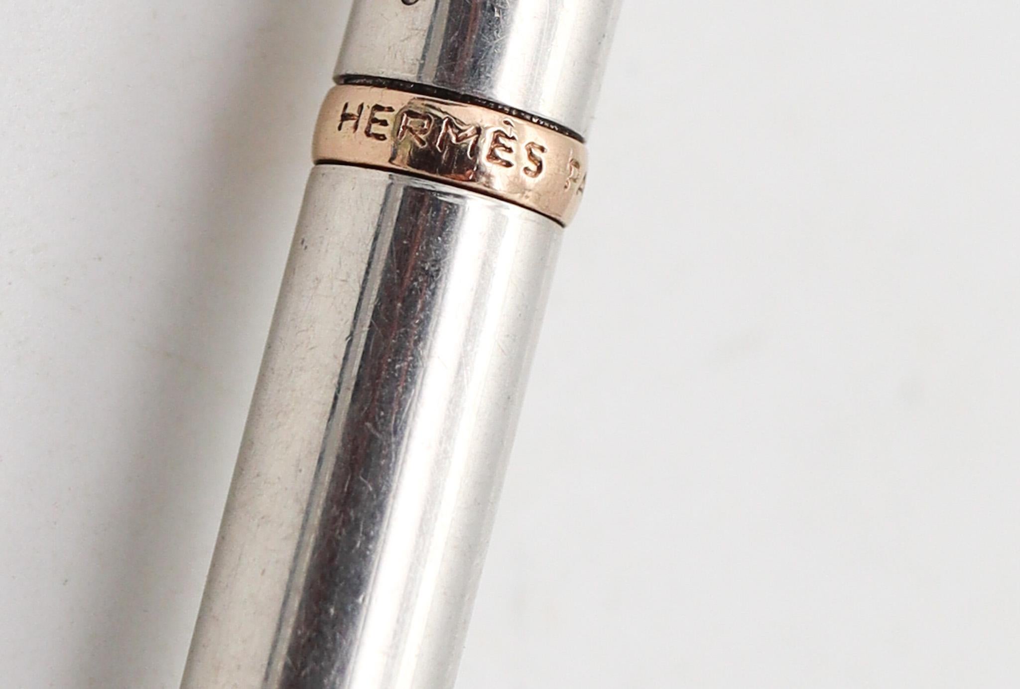 Post-Modern Hermes Paris 1970 Modernist Purse Pencil In 18Kt Gold And .925 Sterling Silver For Sale
