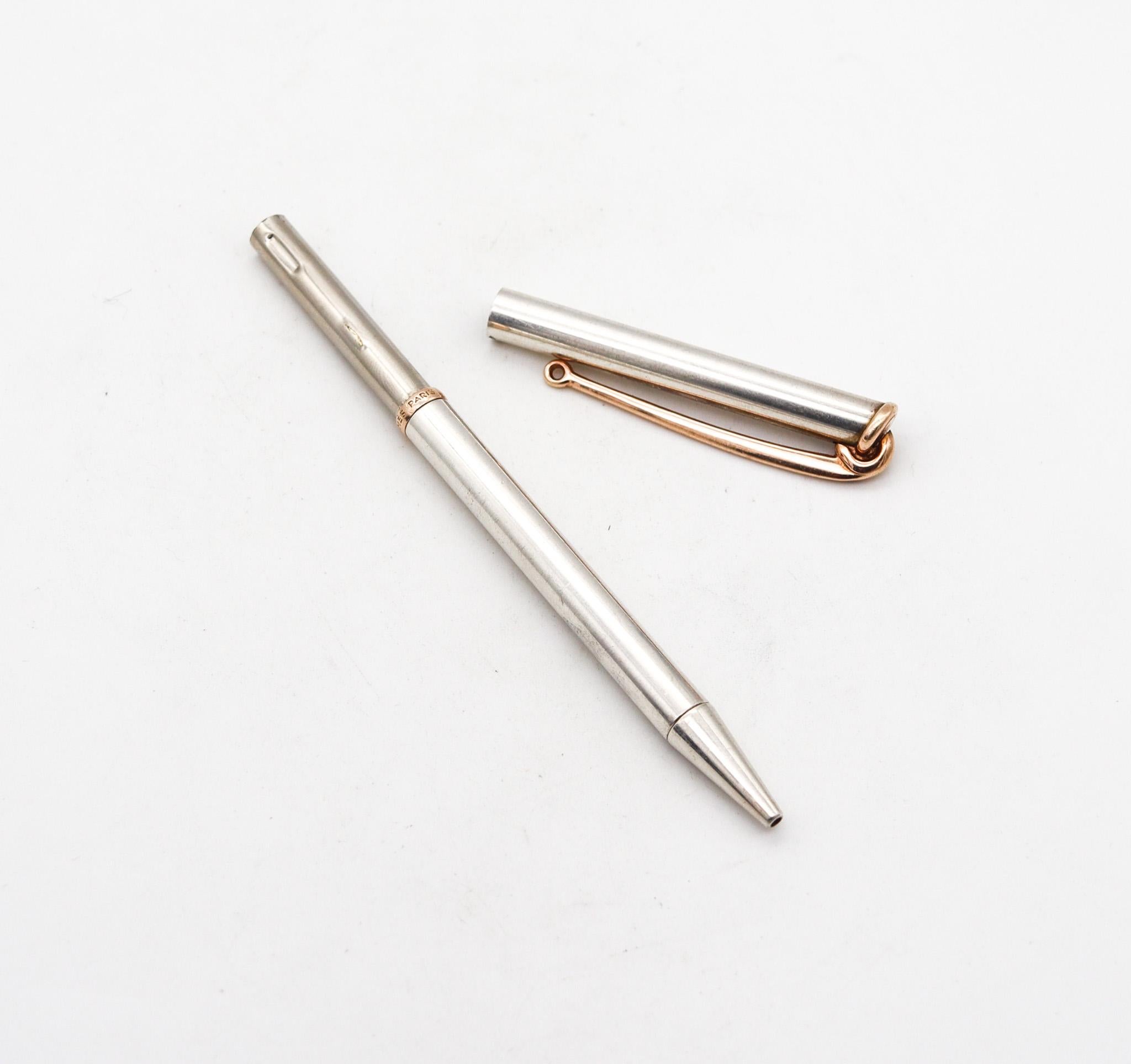 Hand-Crafted Hermes Paris 1970 Modernist Purse Pencil In 18Kt Gold And .925 Sterling Silver For Sale