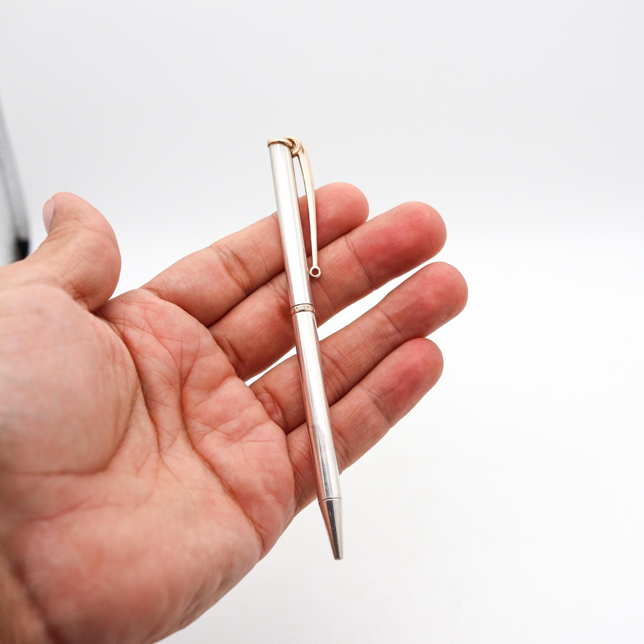 Hermes Paris 1970 Modernist Purse Pencil In 18Kt Gold And .925 Sterling Silver In Excellent Condition For Sale In Miami, FL