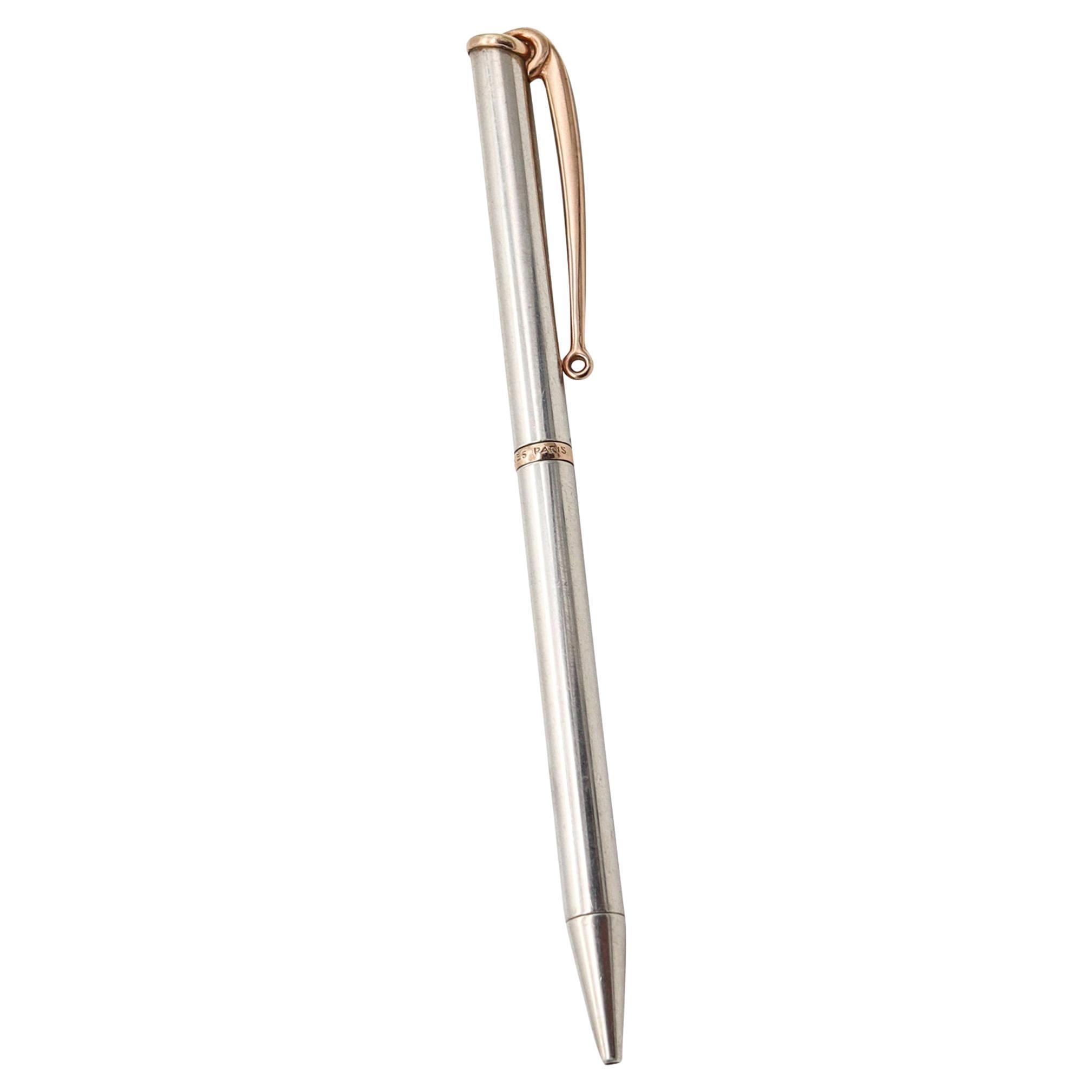 Hermes Paris 1970 Modernist Purse Pencil In 18Kt Gold And .925 Sterling Silver