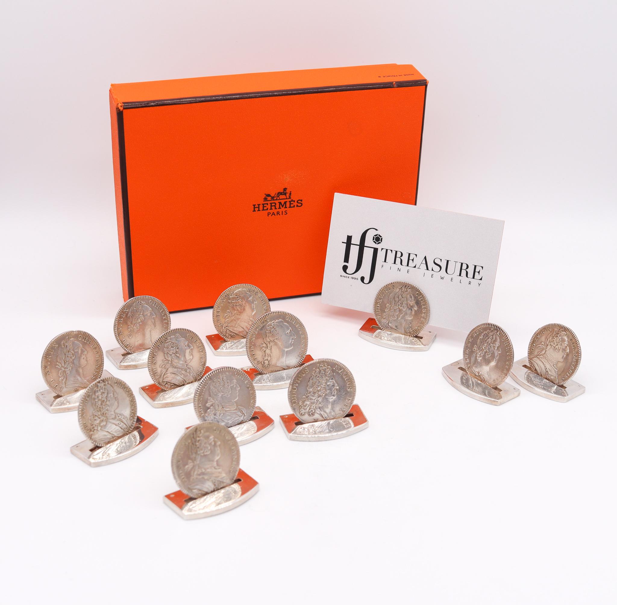 Hermes Paris 1970 Table Menu-Cards Holders With Kings Louis Coins 0.925 Sterling For Sale 4