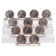 Hermes Paris 1970 Table Menu-Cards Holders With Kings Louis Coins 0.925 Sterling