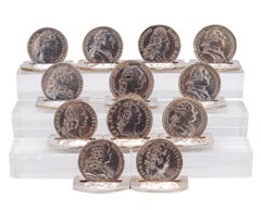 Hermes Paris 1970 Table Menu-Cards Holders With Kings Louis Coins .925 Sterling