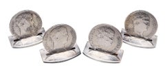 HERMES París 1970 Porta-menús de mesa con monedas de Napoleón 925 Libra esterlina